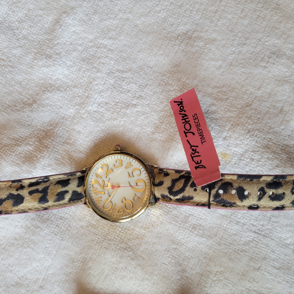 Betsey Johnson Leopard Print Watch - Gold and Tan